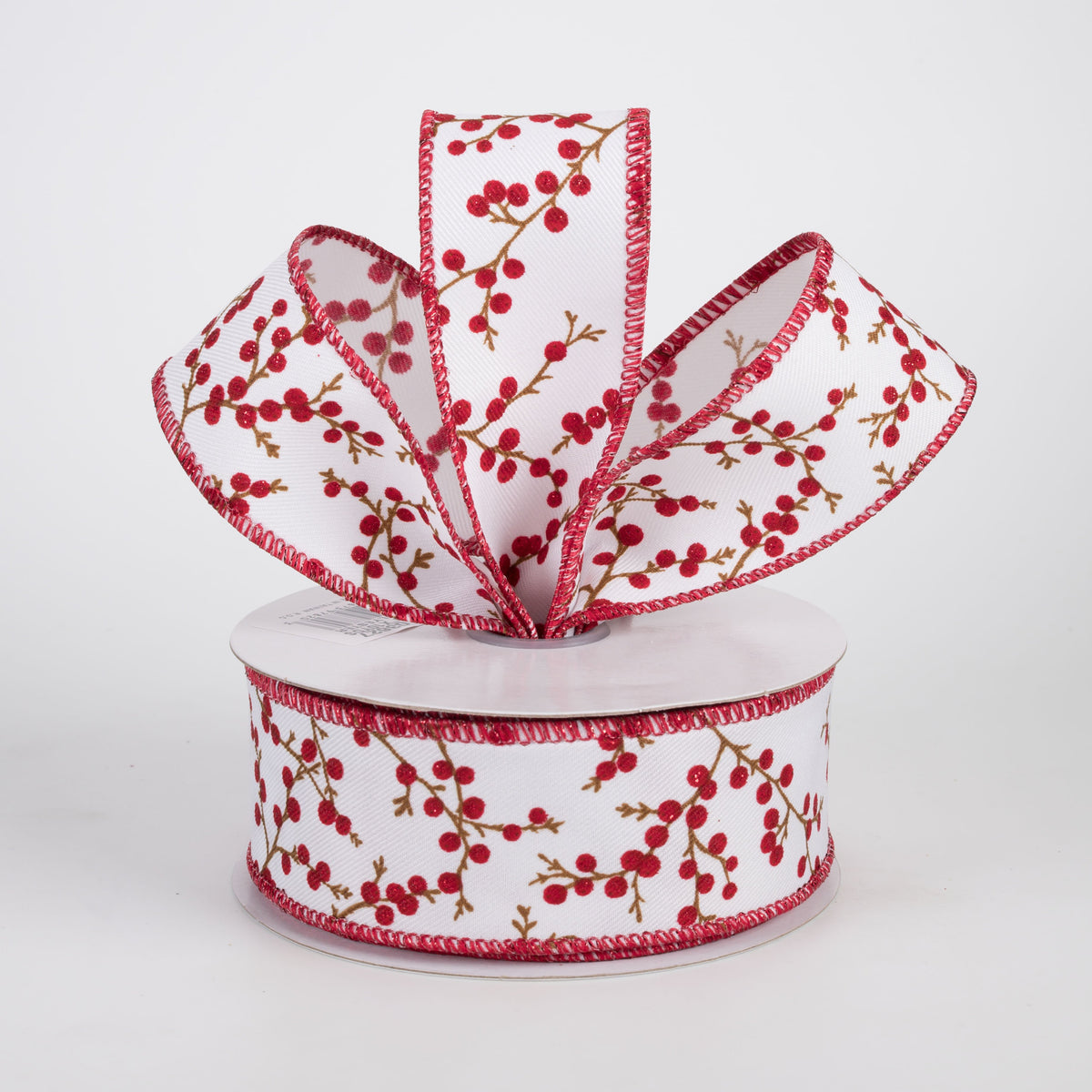 1.5" Berry Branches Ribbon: Red on White (10 Yards) Lifestyle Photo