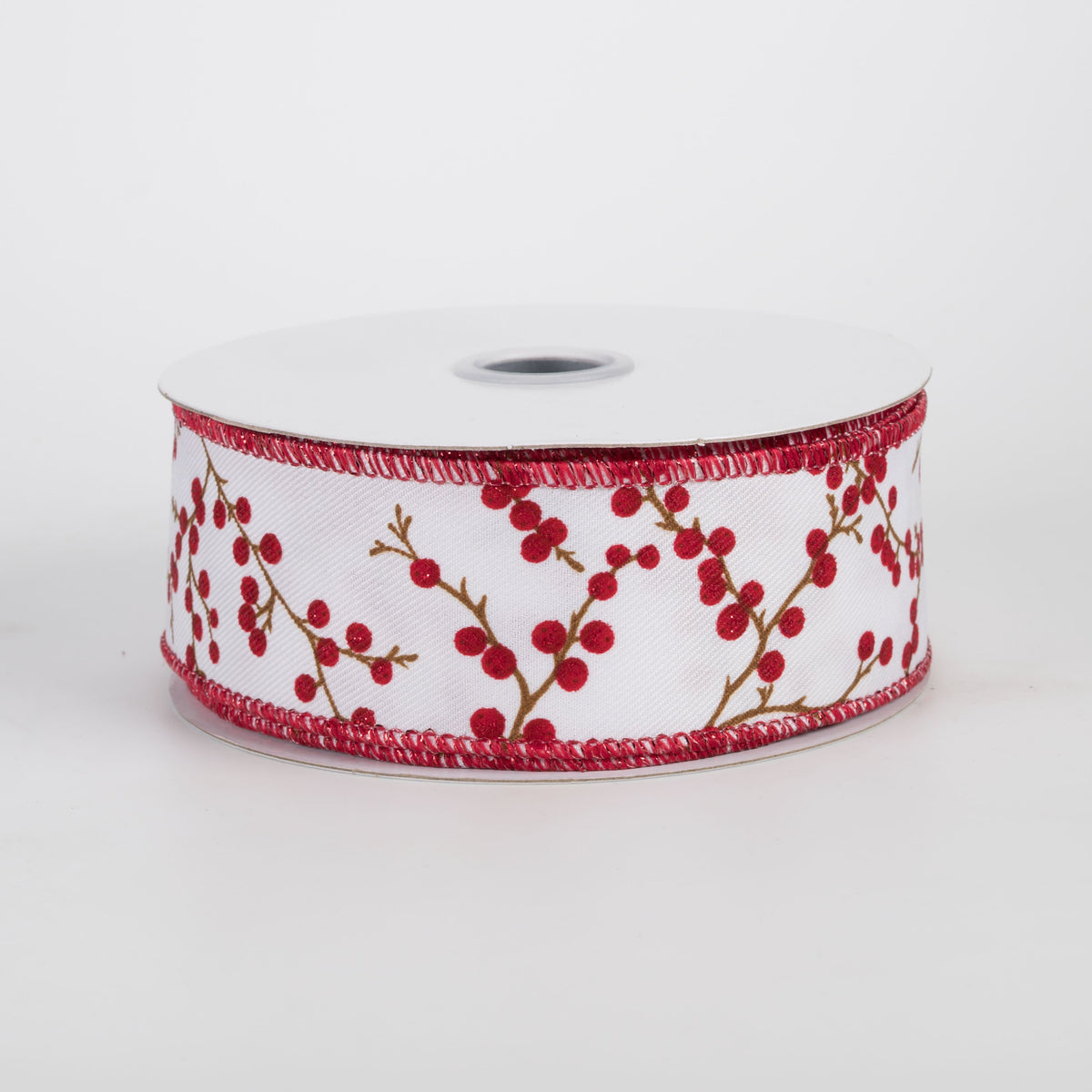 1.5" Berry Branches Ribbon: Red on White (10 Yards) Item Number: RGE103627