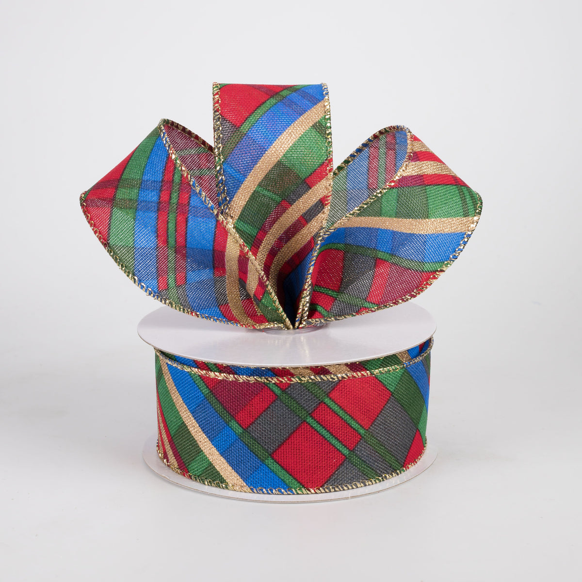 1.5" Conklin Plaid Ribbon: Preppy Gold Christmas (10 Yards) Lifestyle Photo