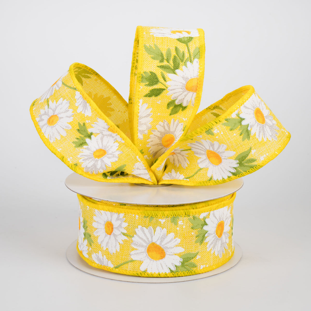1.5" Daisies & Greenery Ribbon: Yellow (10 Yards) Lifestyle Photo