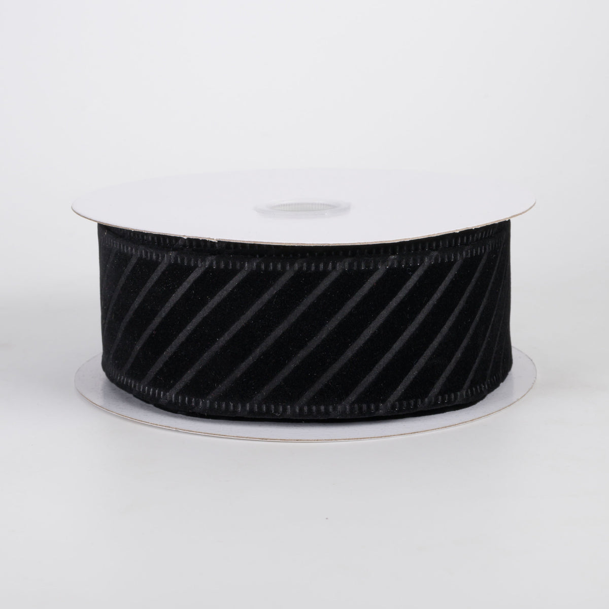 1.5" Diagonal Line Pressed Flat Velvet Ribbon: Black (10 Yards) Item Number: 76601-09-21