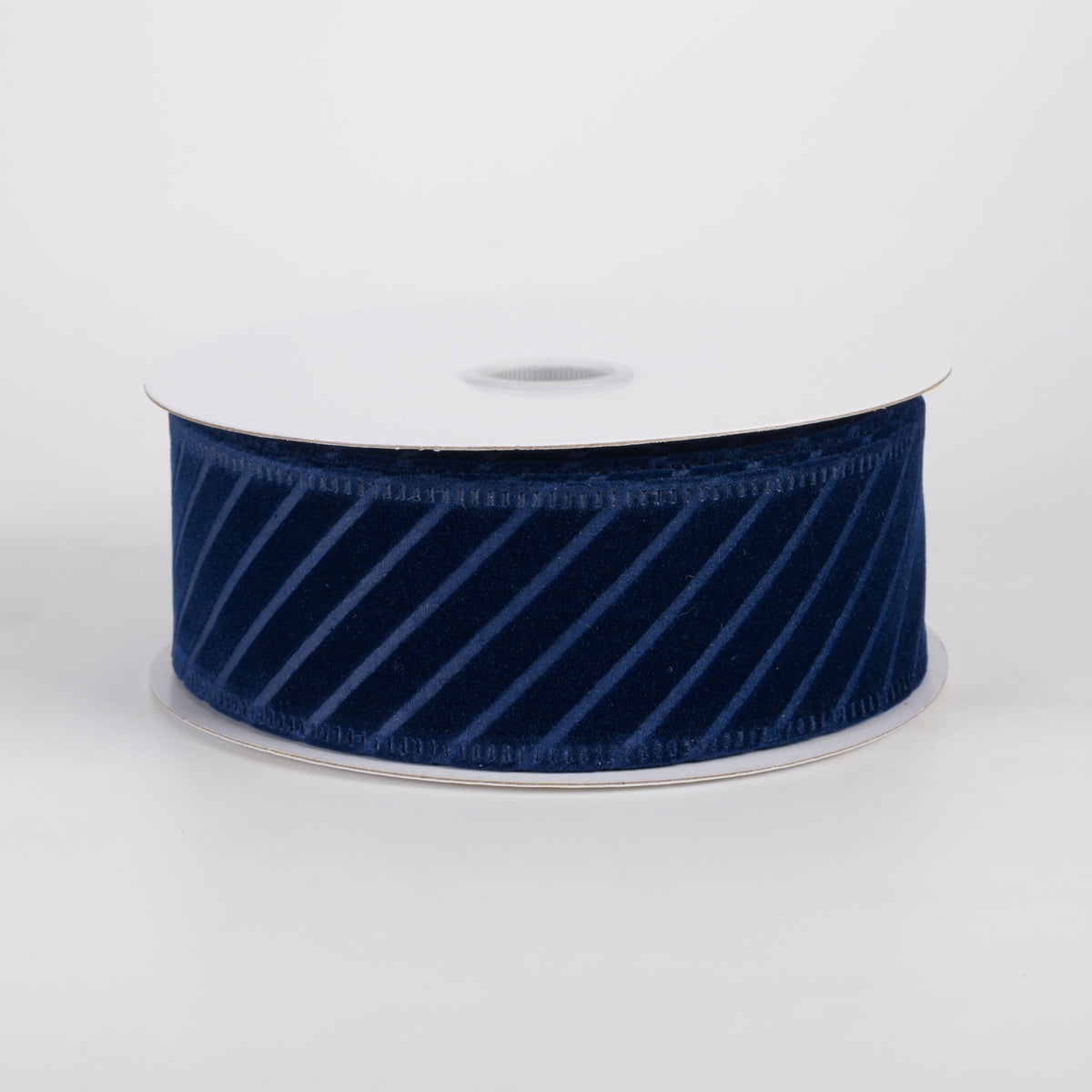 1.5" Diagonal Line Pressed Flat Velvet Ribbon: Navy Blue (10 Yards) Item Number: 76601-09-27