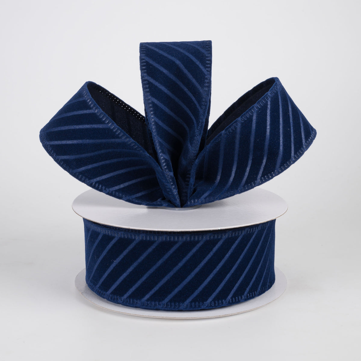 1.5" Diagonal Line Pressed Flat Velvet Ribbon: Navy Blue (10 Yards) Lifestyle Photo