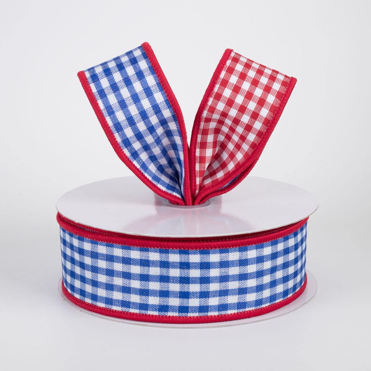 1.5" Double Sided Gingham Check Ribbon: Blue & Red (10 Yards) Lifestyle Photo
