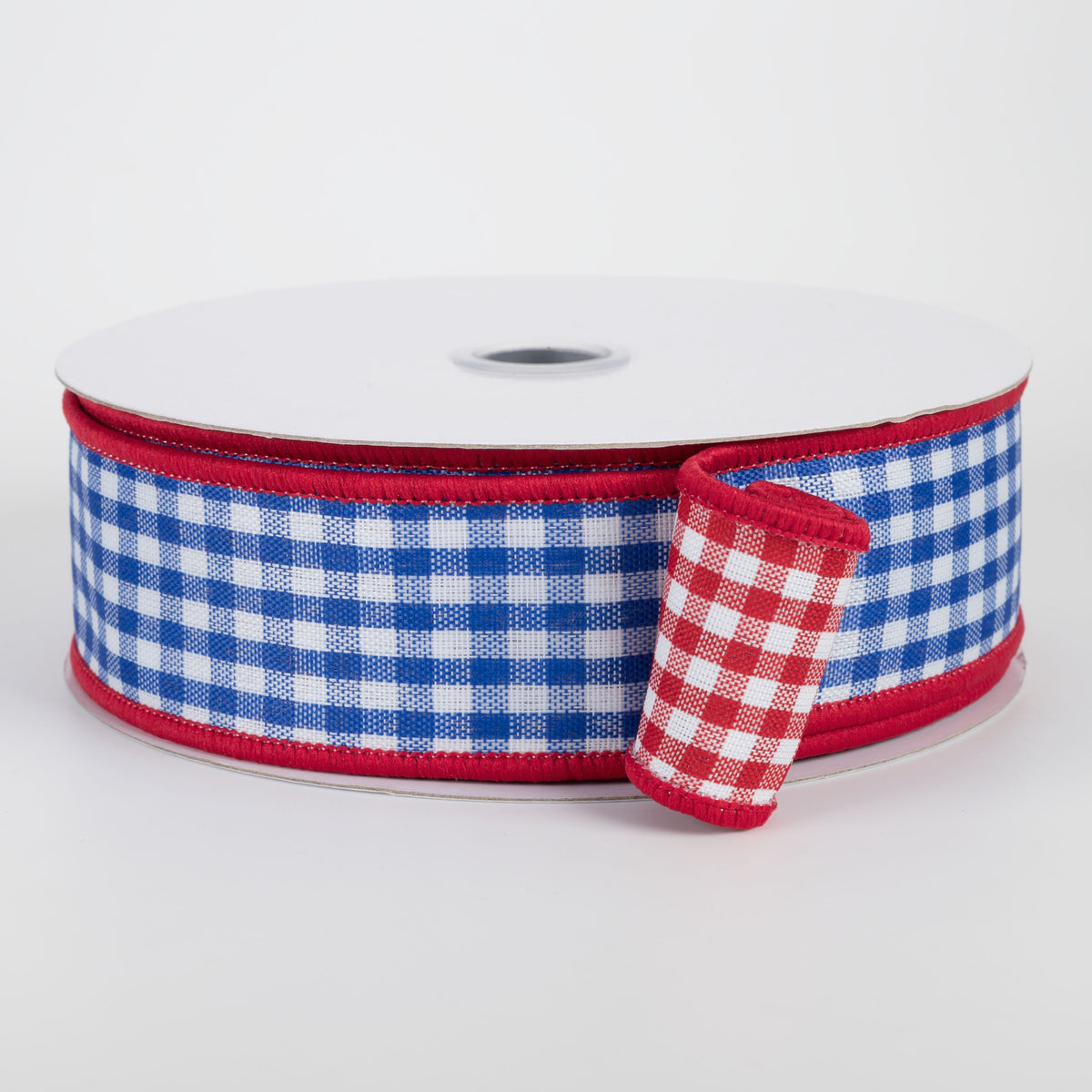 1.5" Double Sided Gingham Check Ribbon: Blue & Red (10 Yards) Item Number: RGV0030A1