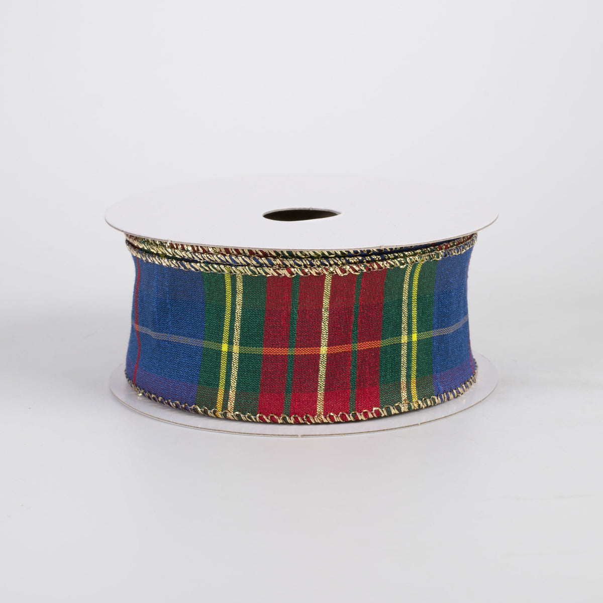 1.5" Faux Dupioni Plaid Ribbon: Royal Blue, Green, Red & Yellow (10 Yards) Item Number: 73578-09-25