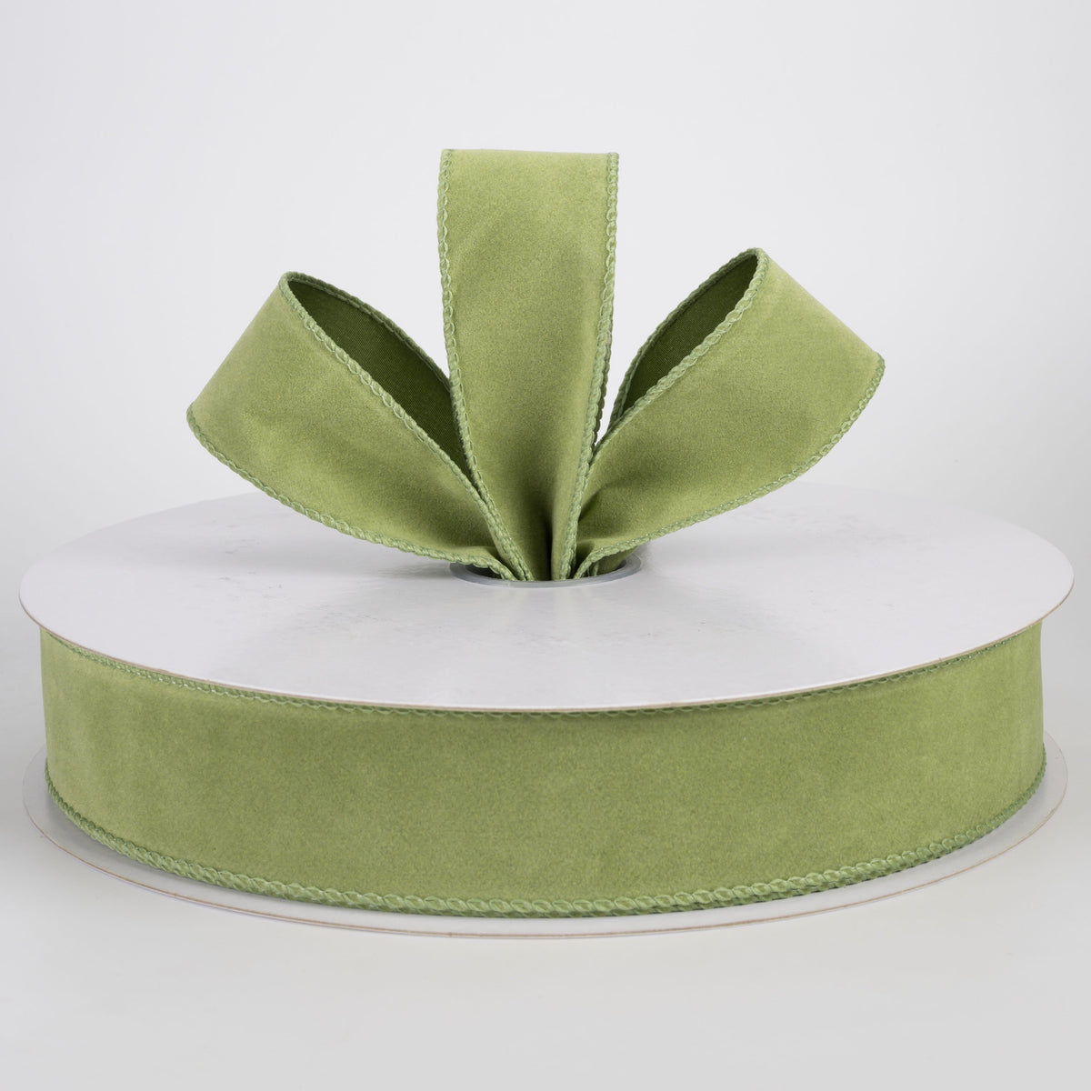 1.5" Flat Velvet Ribbon: Sage Green (50 Yards) Lifestyle Photo