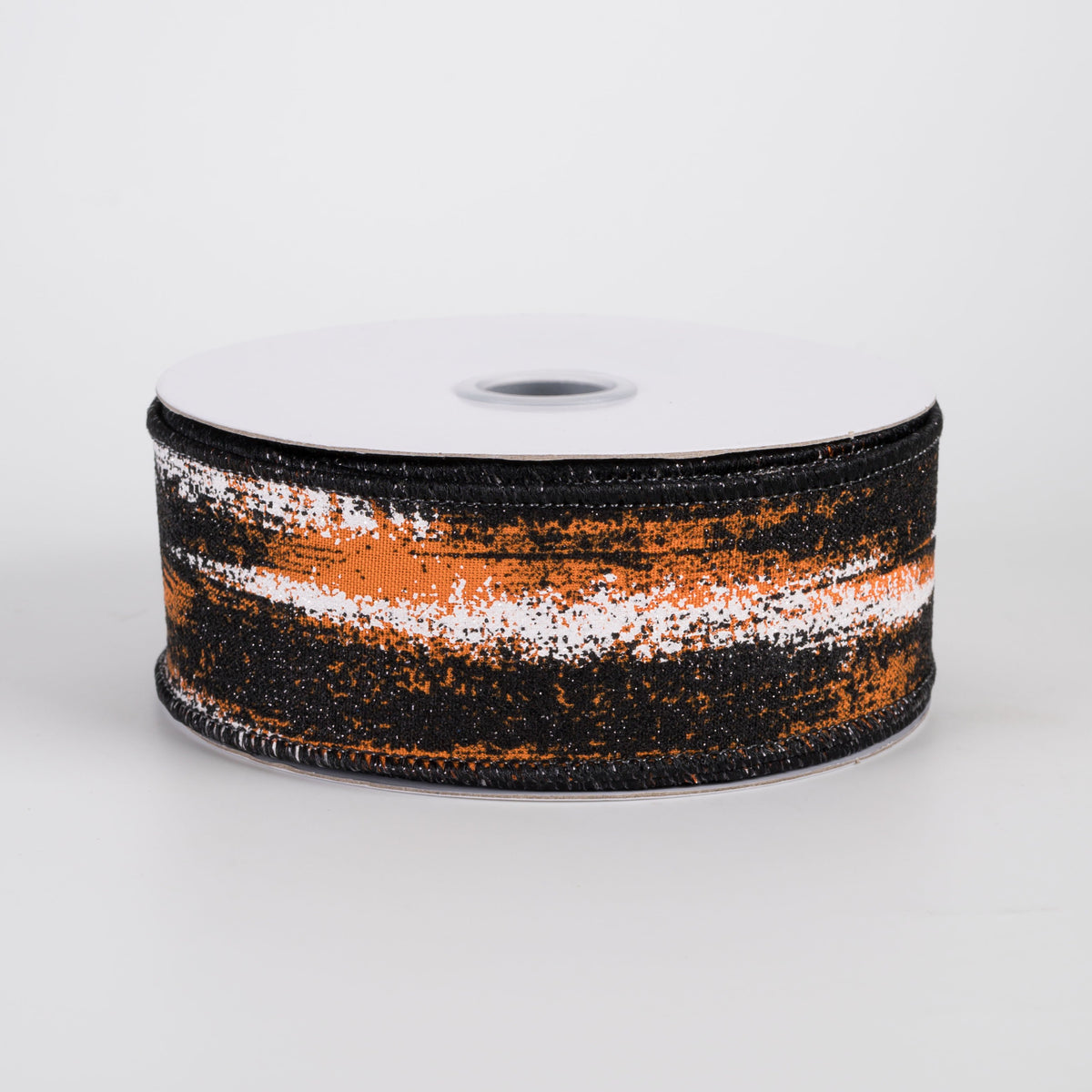 1.5" Glitter Paint Strokes Ribbon: Black & White on Orange (10 Yards) Item Number: RGH1454P2