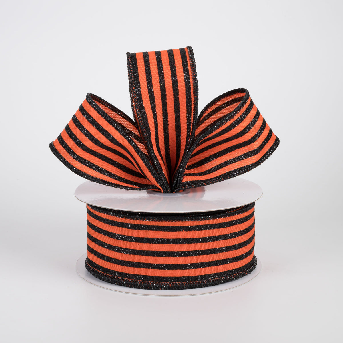 1.5" Glitter Vertical Stripe Ribbon: Black on Dark Orange (10 Yards) Lifestyle Photo