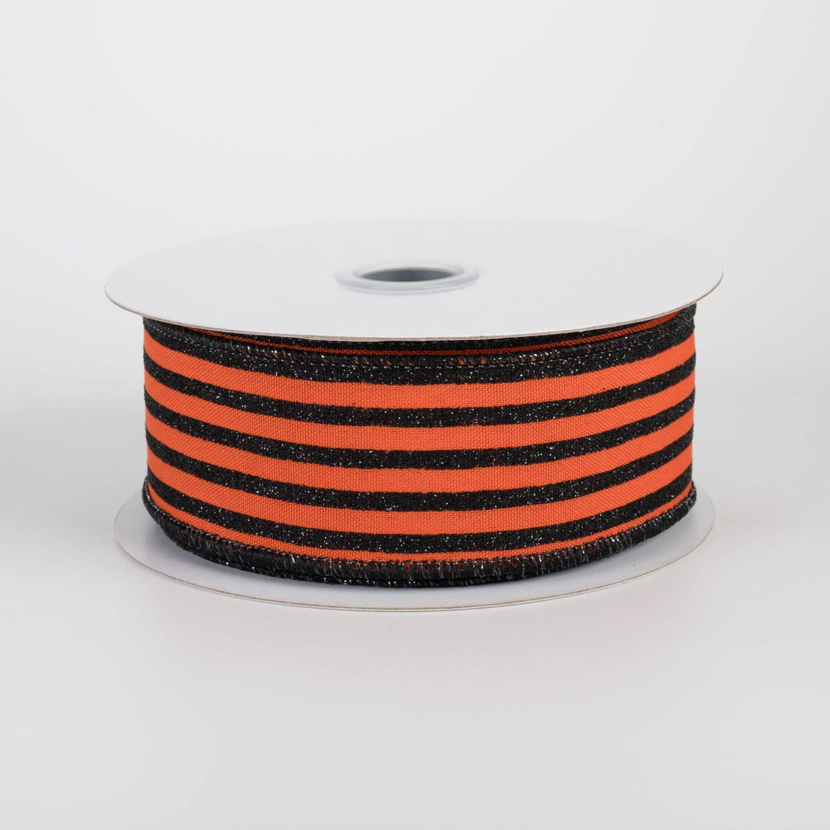 1.5" Glitter Vertical Stripe Ribbon: Black on Dark Orange (10 Yards) Item Number: RGF1970P2