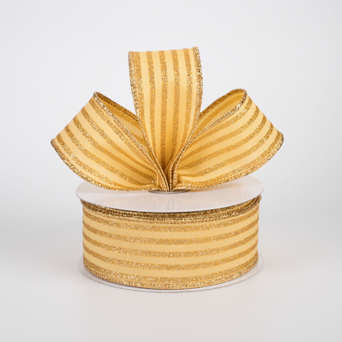 1.5" Glitter Vertical Stripe Ribbon: Gold on Mustard (10 Yards) Lifestyle Photo