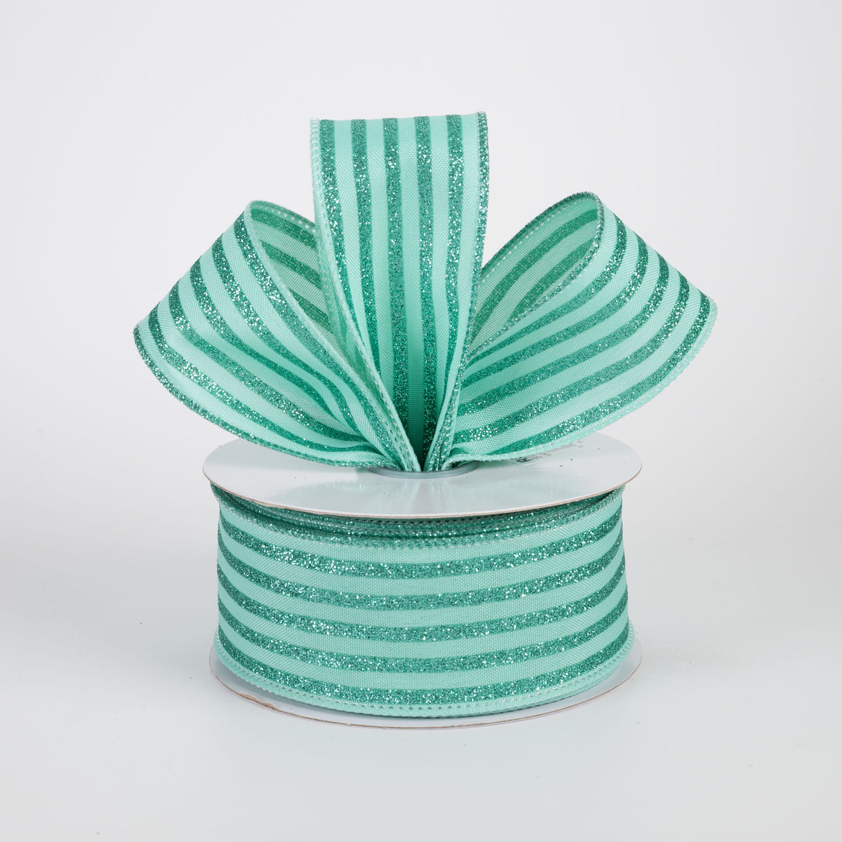 1.5" Glitter Vertical Stripe Ribbon: Mint Green (10 Yards) Lifestyle Photo