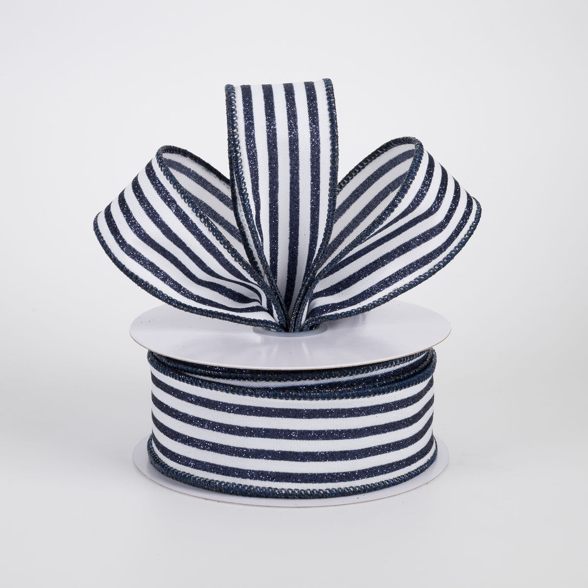 1.5" Glitter Vertical Stripe Ribbon: Navy on White (10 Yards) Lifestyle Photo
