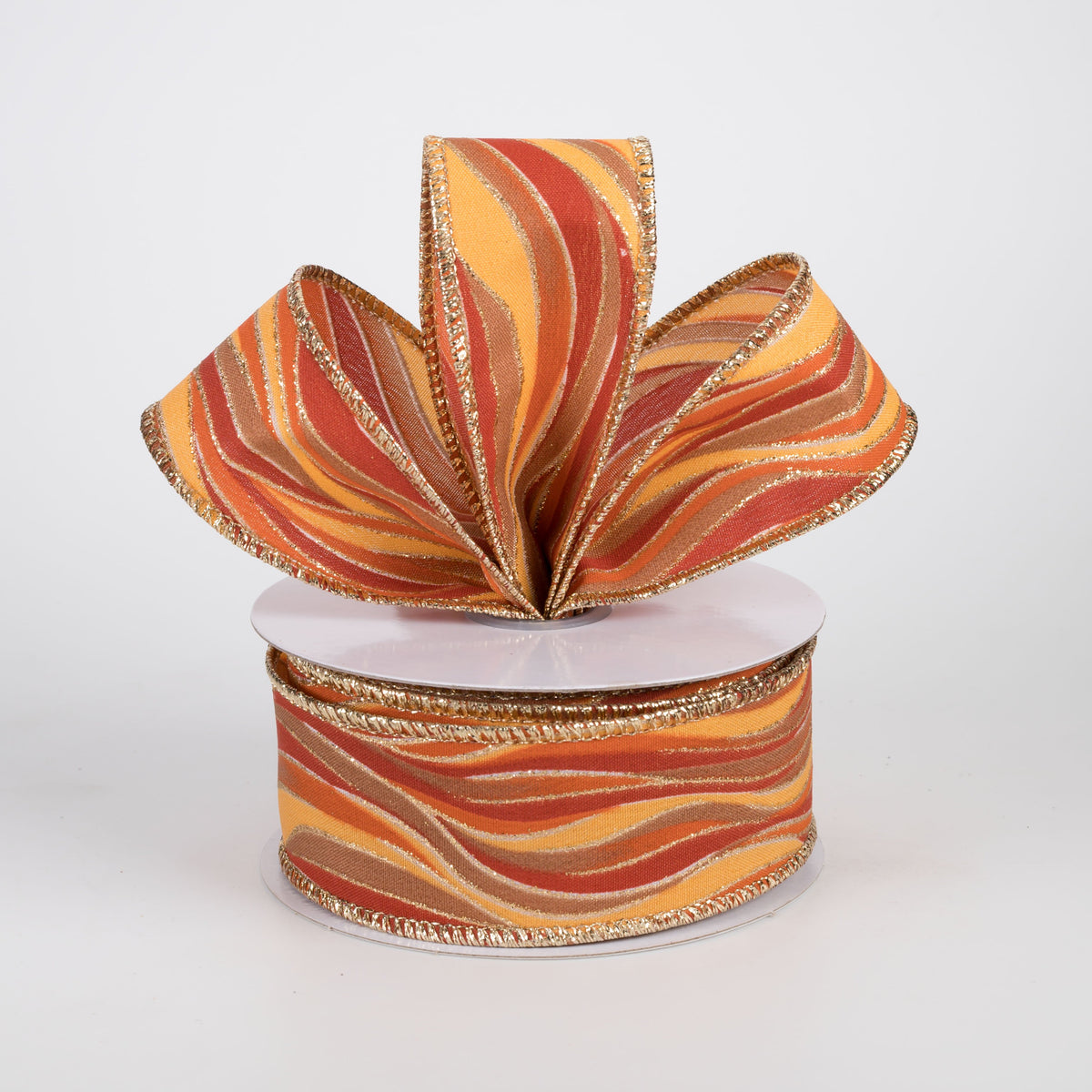1.5" Glittered Wavy Stripes Ribbon: Orange, Rust, Tan & Mustard (10 Yards) Lifestyle Photo