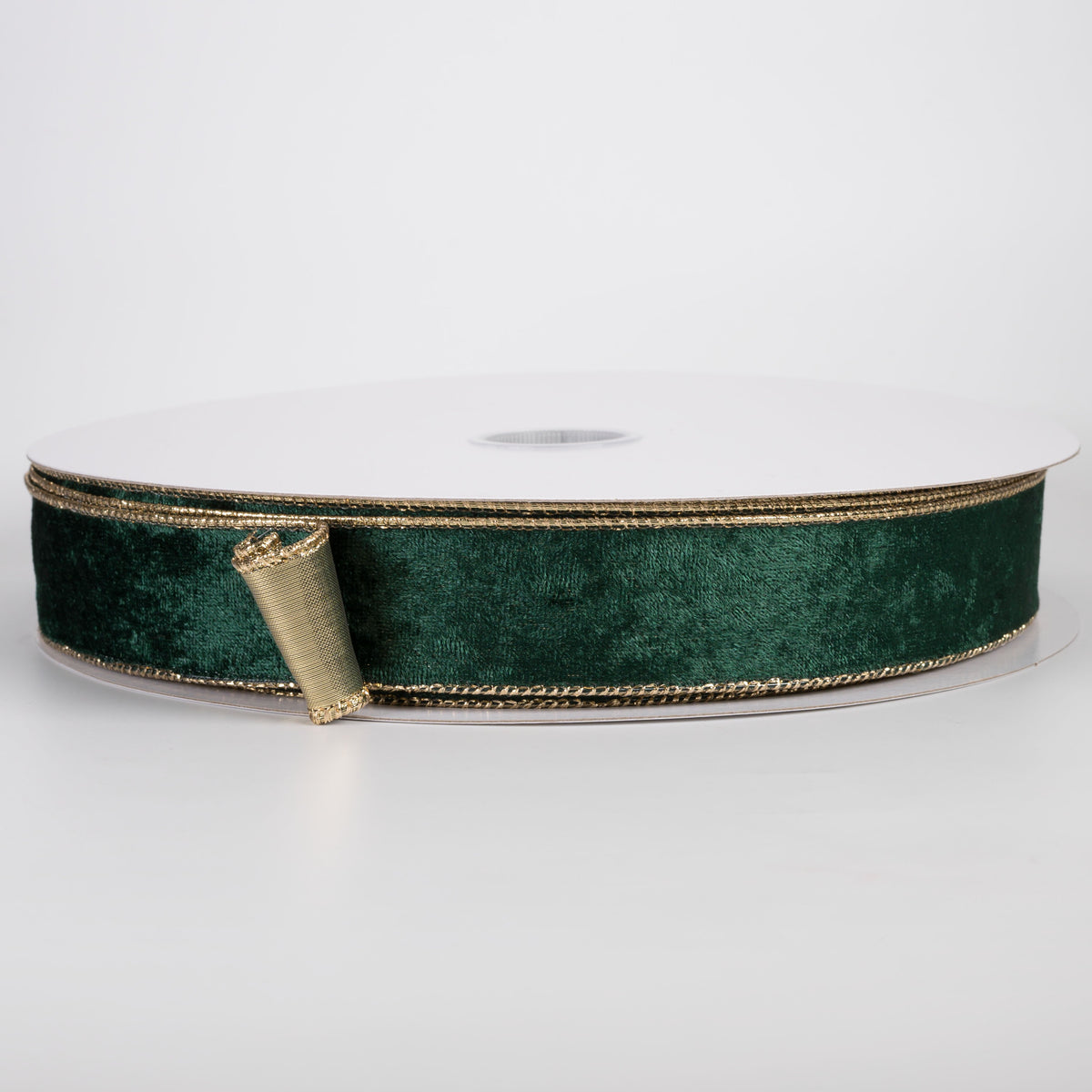 1.5" Lush Velvet Metallic Backed Ribbon: Hunter Green & Gold (50 Yards) Item Number: 871-09-635