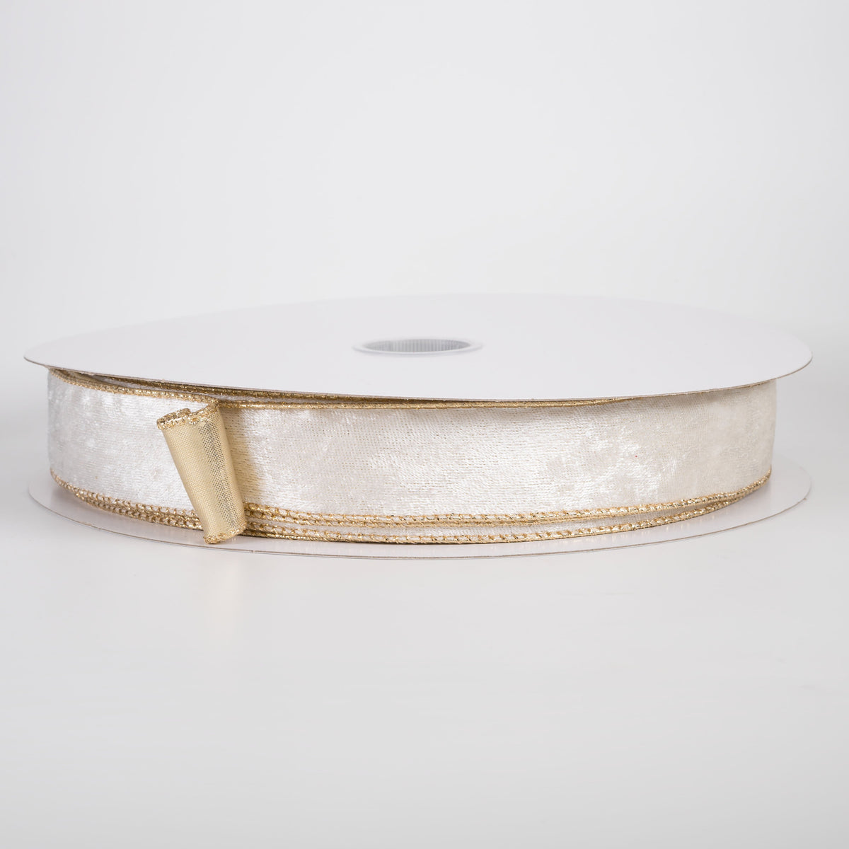 1.5" Lush Velvet Metallic Backed Ribbon: Ivory & Gold (50 Yards) Item Number: 871-09-636