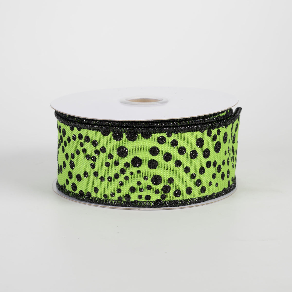 1.5" Mini Glitter Dots Ribbon: Black on Green (10 Yards) Item Number: RGF1719LT