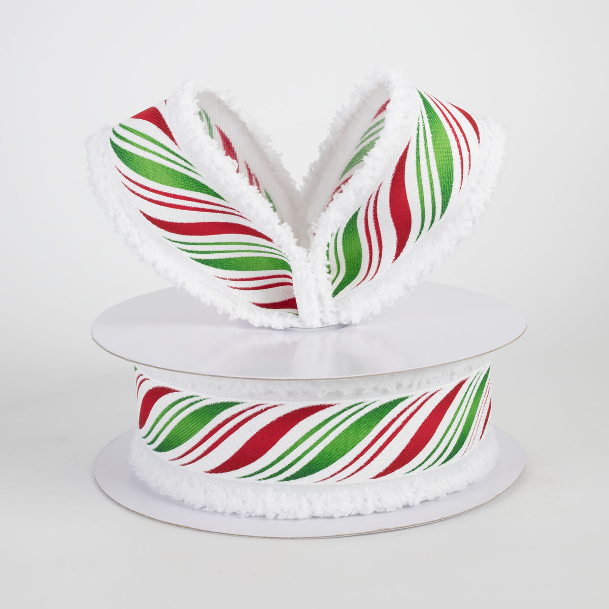 1.5" Peppermint Candy Cane Twist Drift Edge Ribbon: Red & Green (10 Yards) Lifestyle Photo