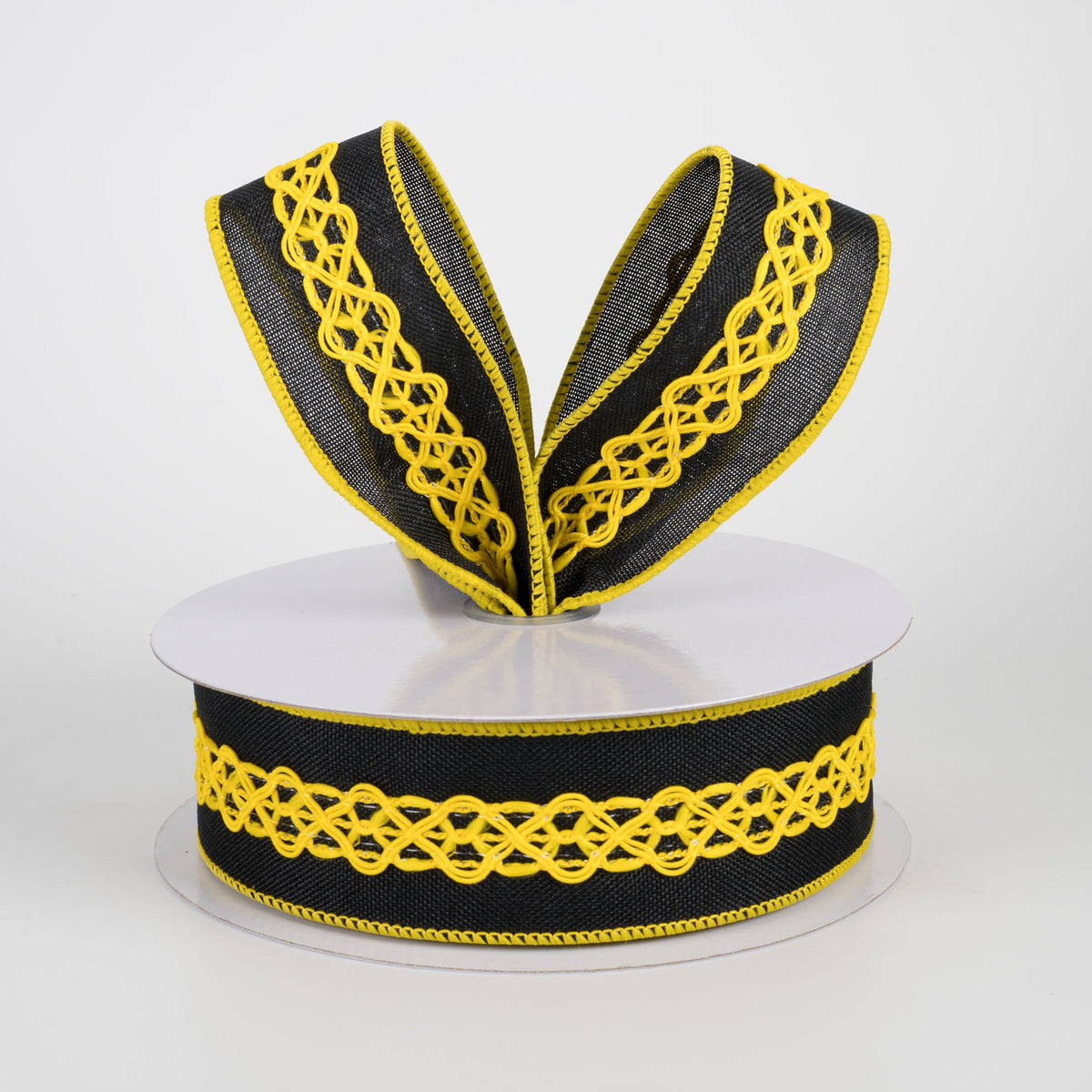 1.5" Royal Canvas & Lace Ribbon: Black & Yellow (10 Yards) Lifestyle Photo