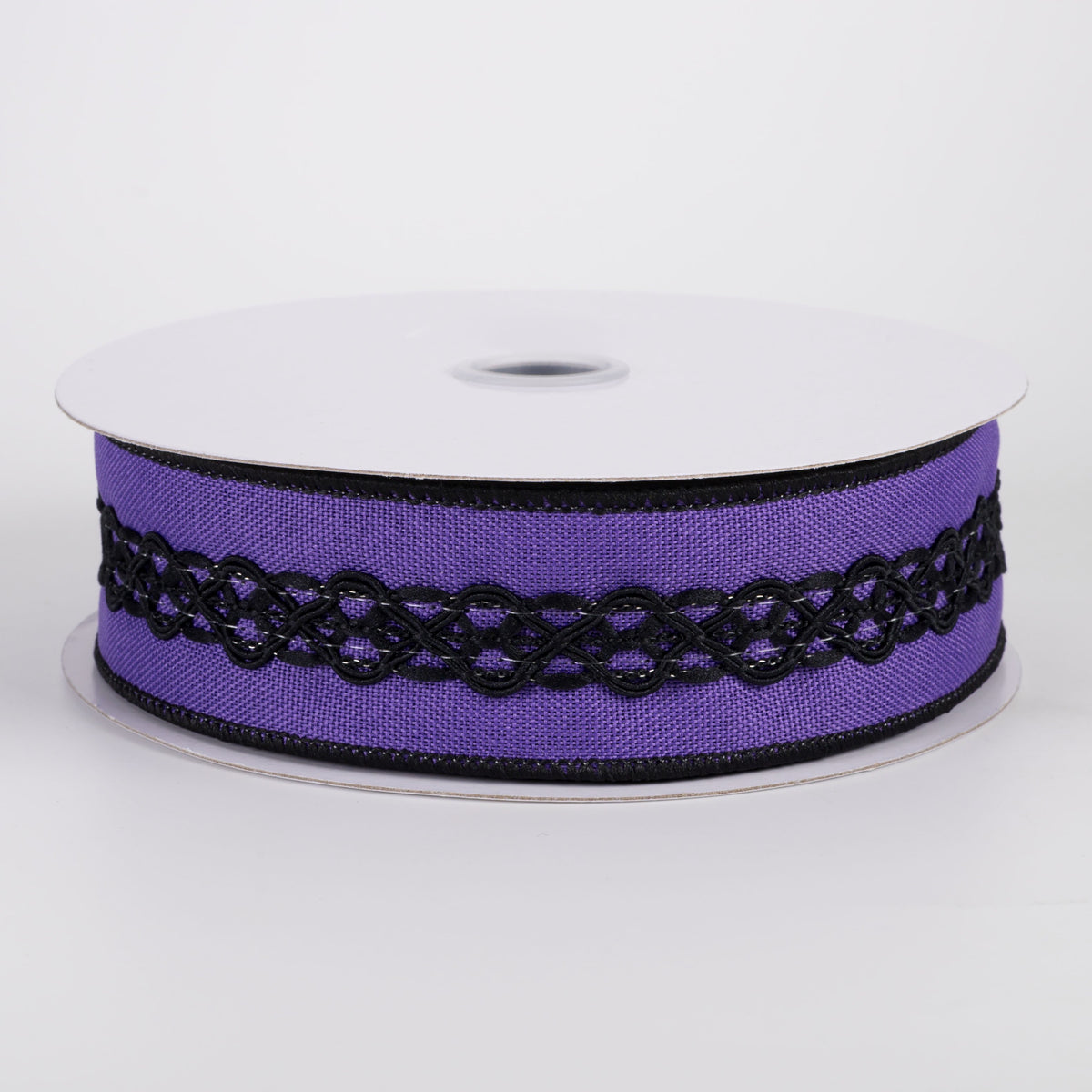 1.5" Royal Canvas & Lace Ribbon: Purple & Black (10 Yards) Item Number: RGC811223