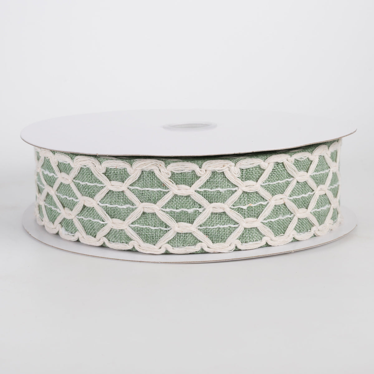 1.5" Scalloped Open Weave Linen Ribbon: Sage Green (10 Yards) Item Number: 71647-09-52