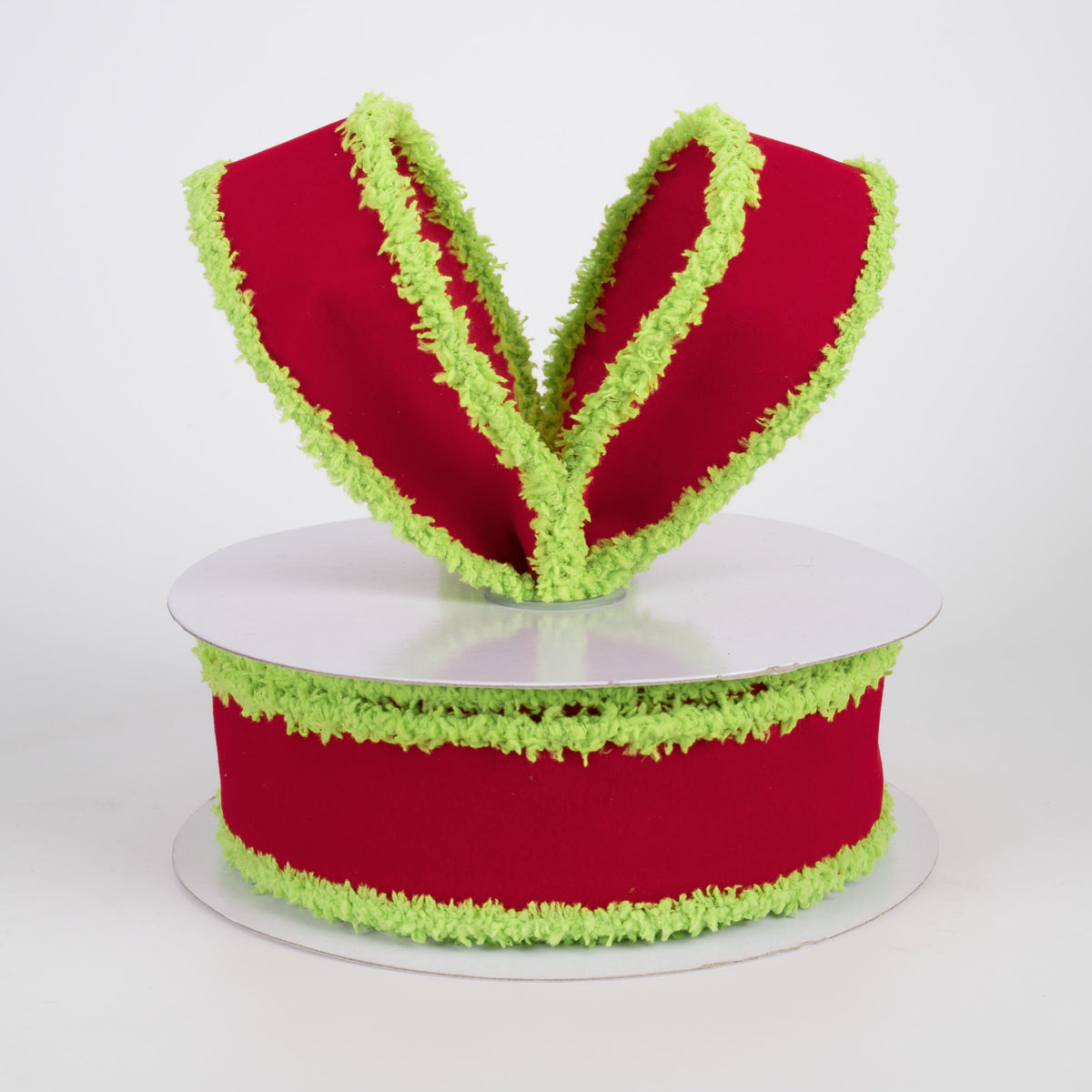 1.5" Wired Velvet Drift Edge Ribbon: Red with Lime Green (10 Yards) Lifestyle Photo