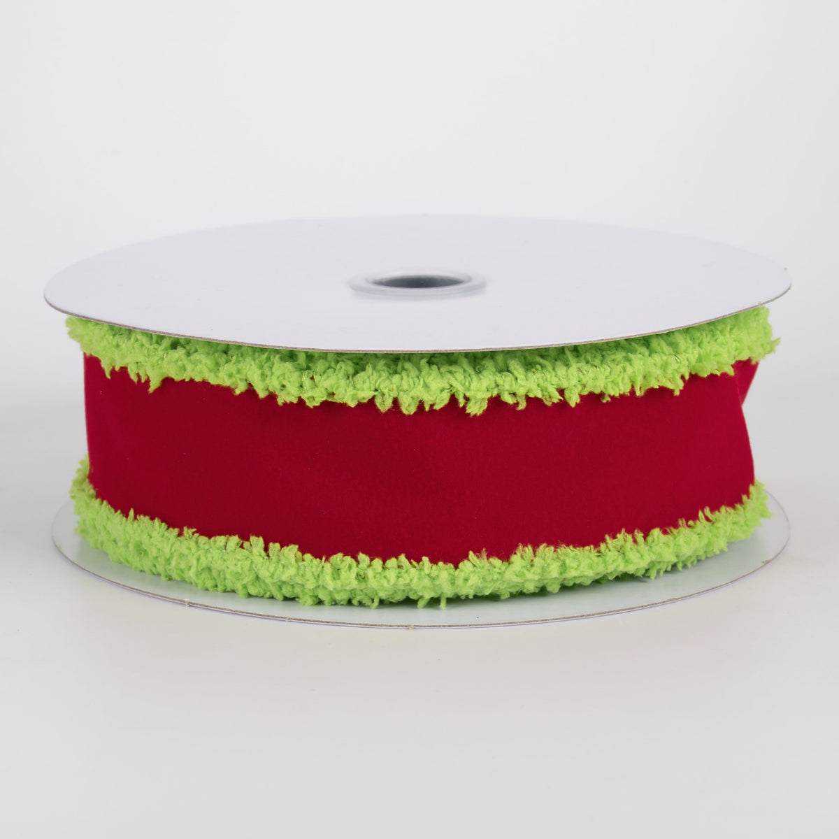 1.5" Wired Velvet Drift Edge Ribbon: Red with Lime Green (10 Yards) Item Number: RGA8945E9