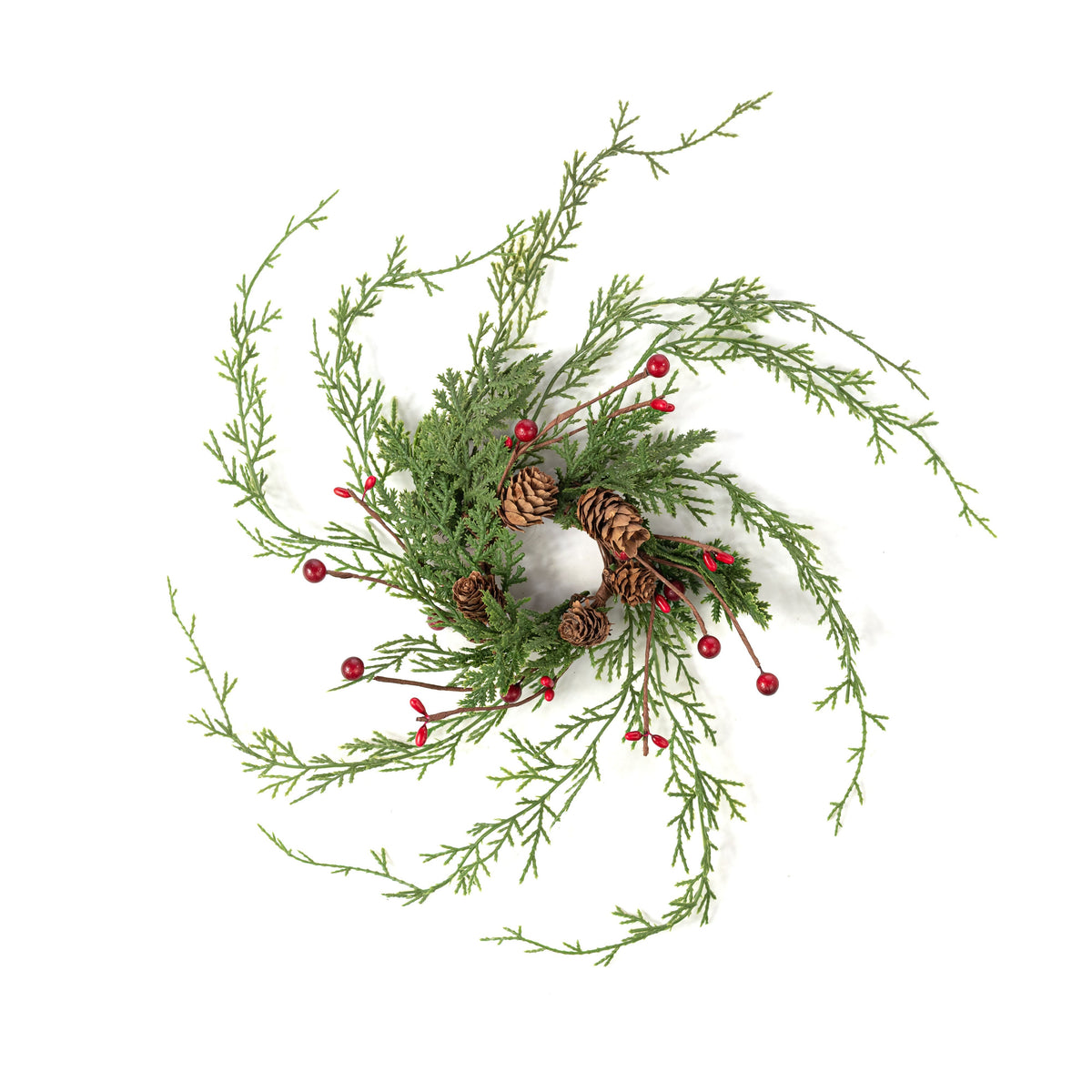 1.5" Wispy Cypress Pine with Berries & Cones Candle Ring Item Number: 510735
