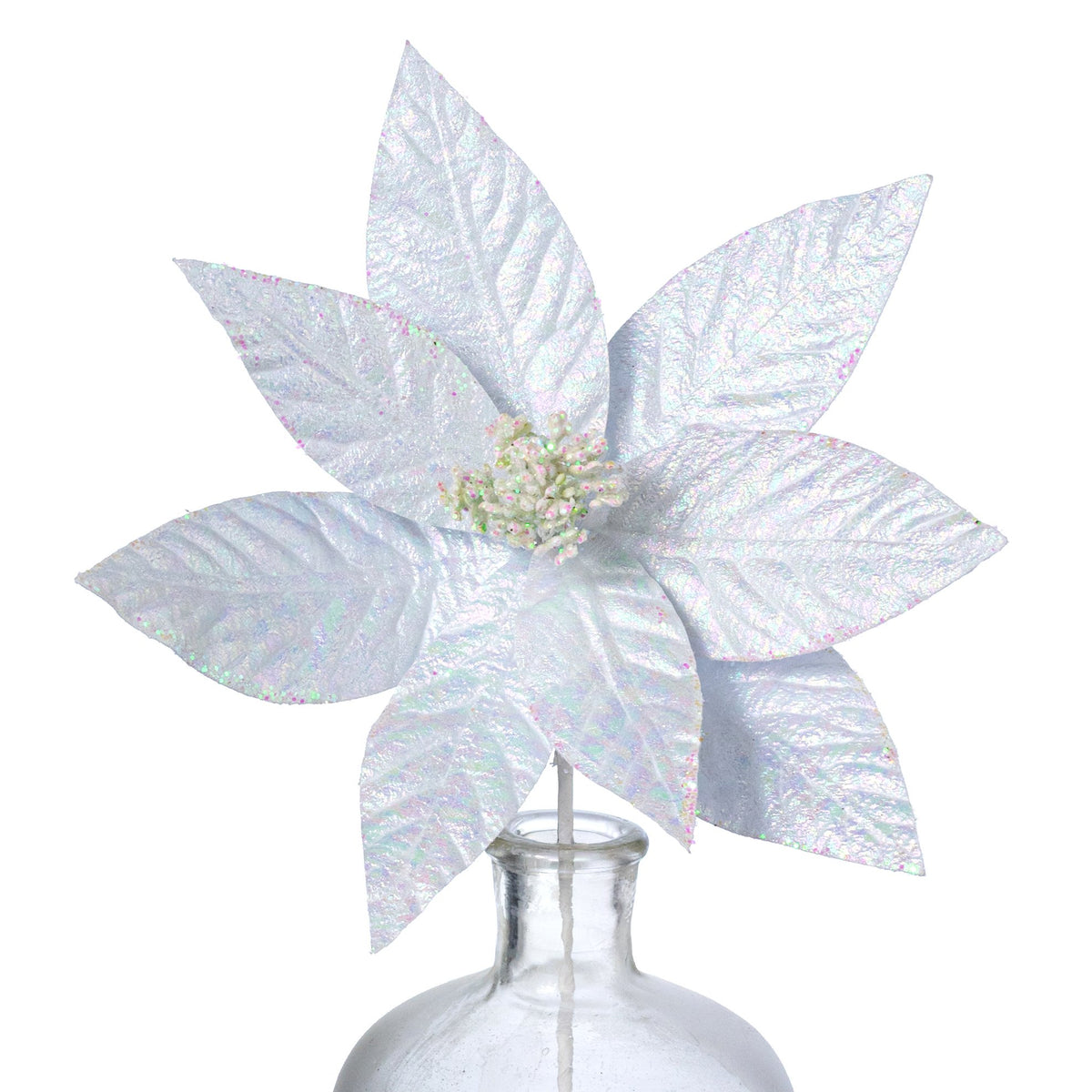 10" x 13" Glossy Poinsettia Stem: Iridescent White Item Number: 86293WT