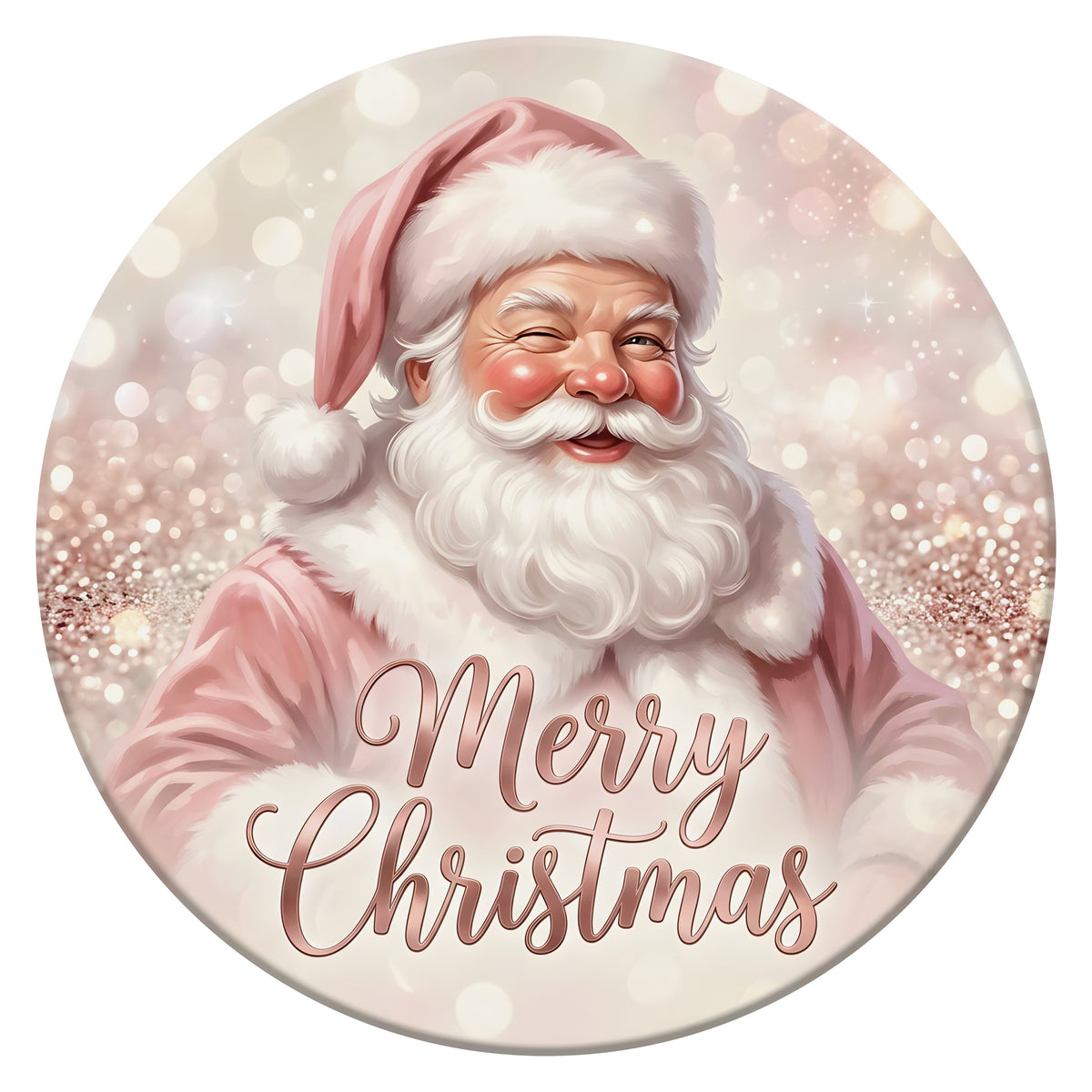 10.5" Round Waterproof Sign: Pink Santa Merry Christmas Item Number: CD1448NH-105
