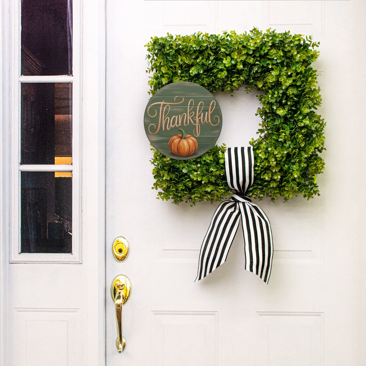 10.5" Round Waterproof Sign: Thankful Pumpkin Fall Sentiment Lifestyle Photo