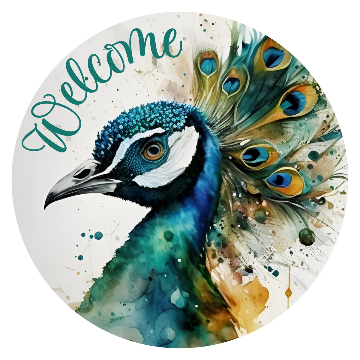 10.5" Round Waterproof Sign: Watercolor Peacock Item Number: CD1051NH-105