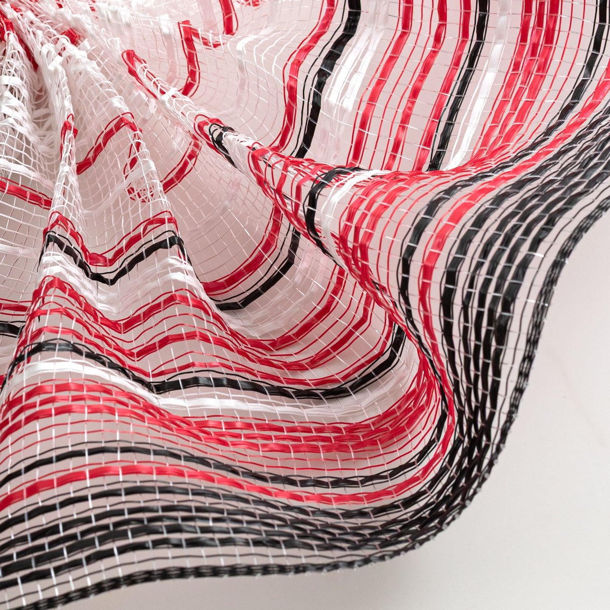 10" Vertical Wide Strip Ombré Mesh: Black, Red & White Lifestyle Photo