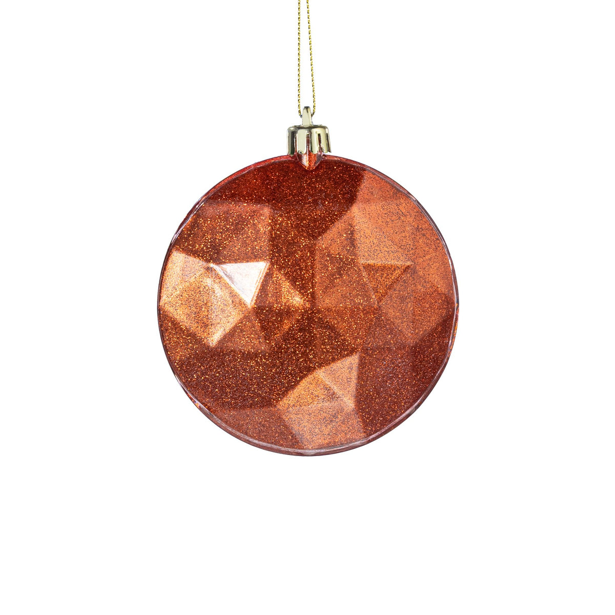 100mm Faceted Flat Round Gem Ornament: Glitter Inside Copper Orange Item Number: XJ765548