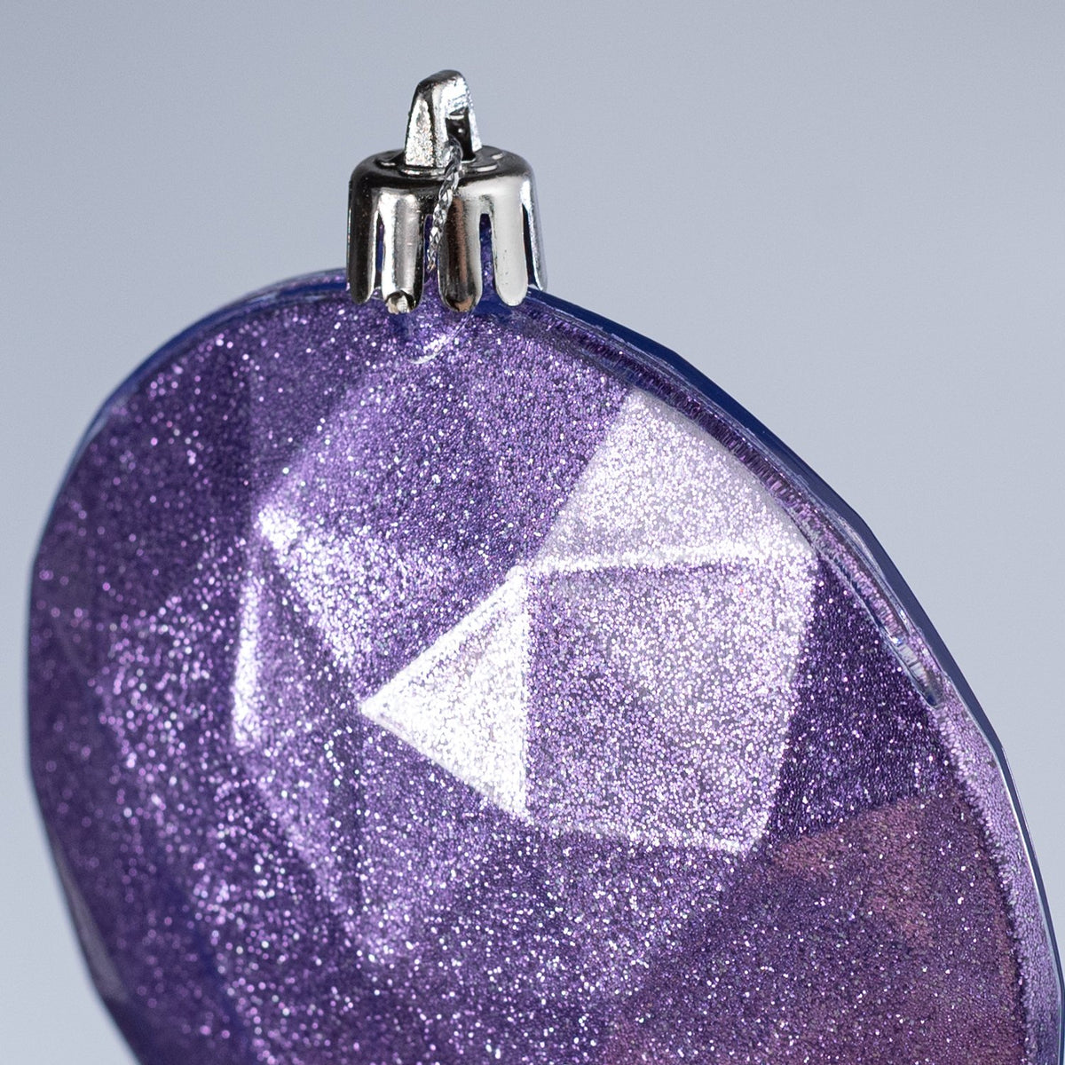 100mm Faceted Flat Round Gem Ornament: Glitter Inside Lavender detail photo 3