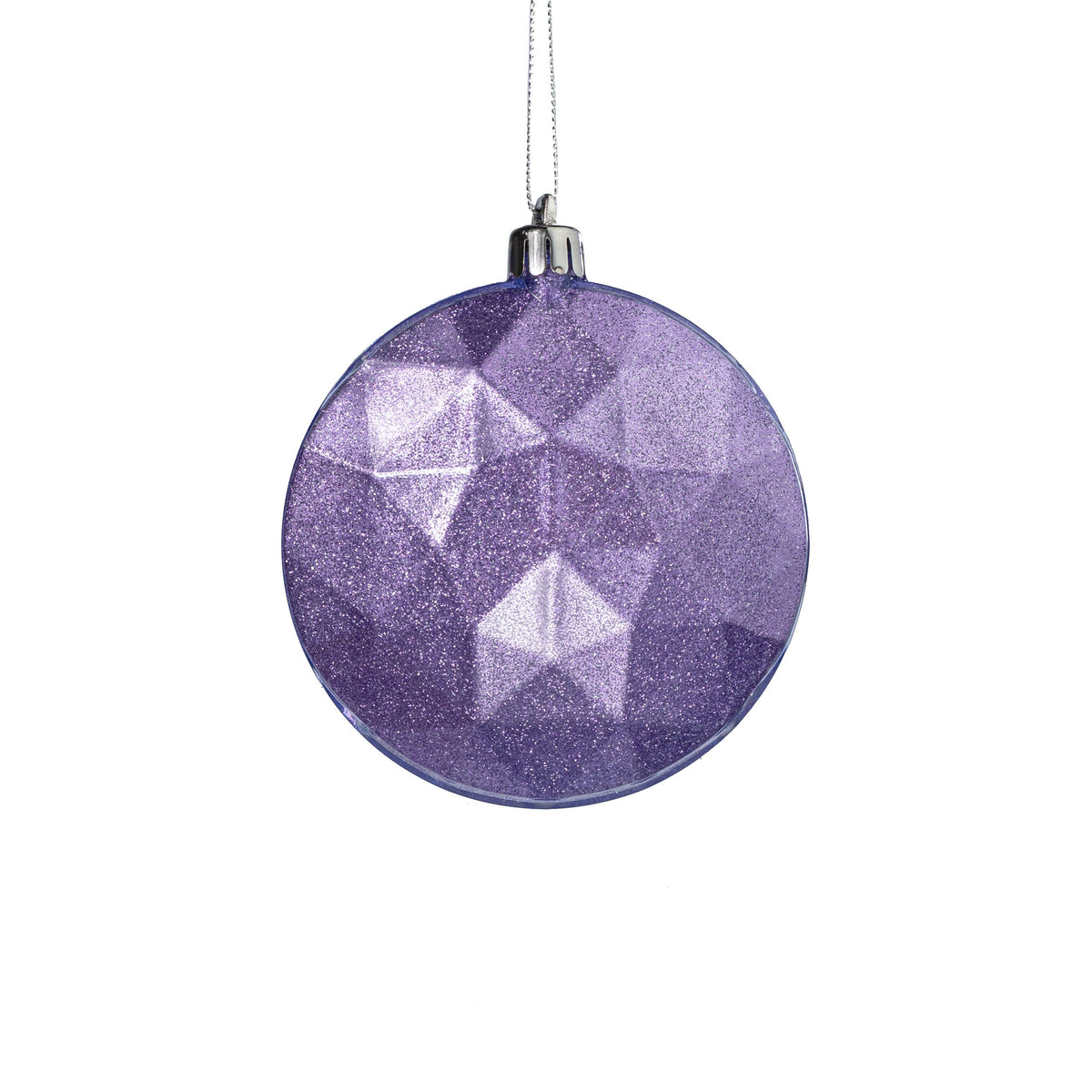 100mm Faceted Flat Round Gem Ornament: Glitter Inside Lavender Item Number: XJ765513