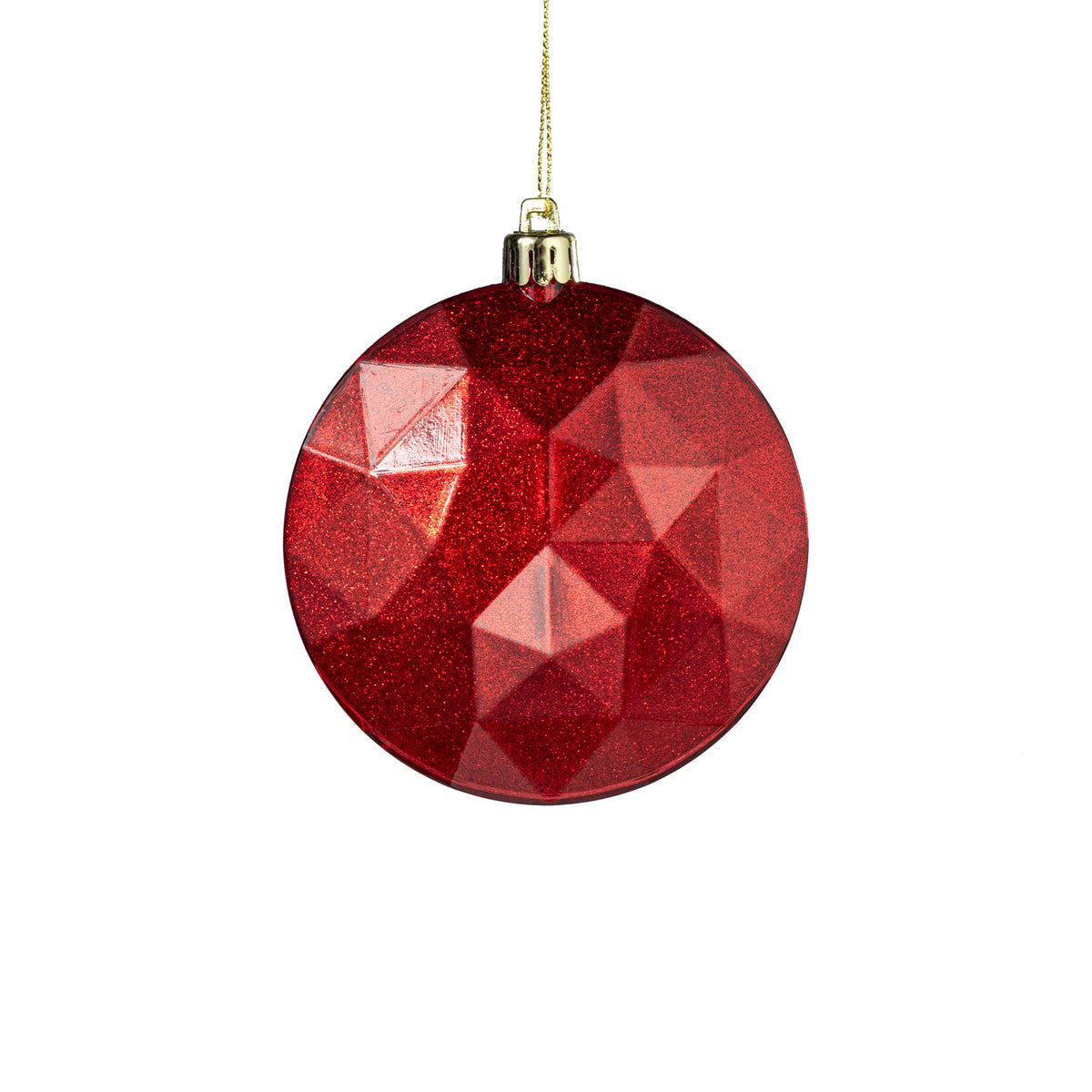 100mm Faceted Flat Round Gem Ornament: Glitter Inside Red Item Number: XJ765524