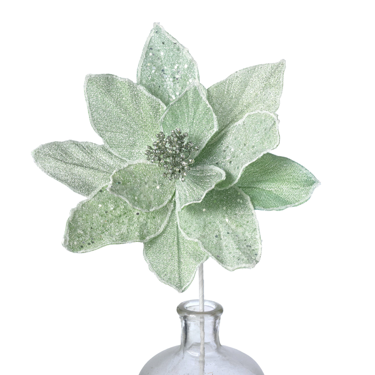 11" x 20" Sparkle Poinsettia Stem: Mint Green Item Number: 86943MINT