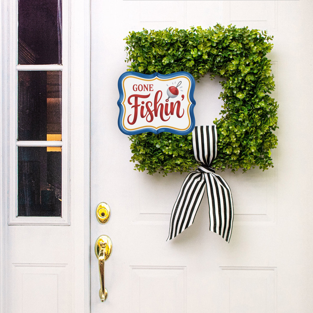 11.75" Bracket Waterproof Sign: Gone Fishin' with Bobber Lifestyle Photo