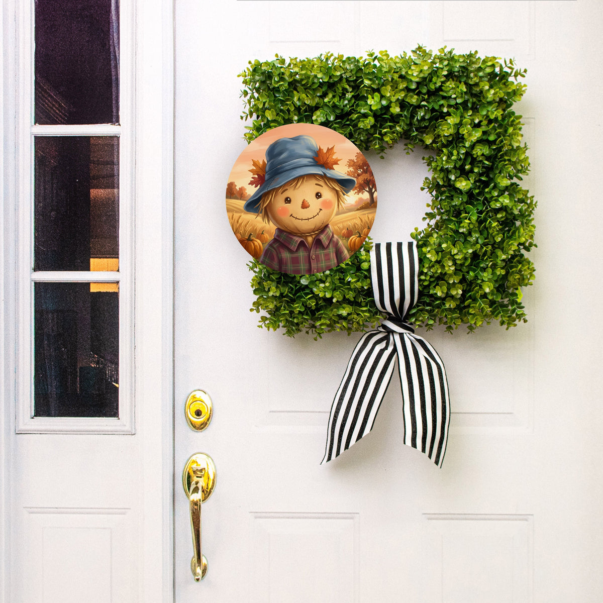 11.75" Round Waterproof Accent: Smiling Scarecrow Face Lifestyle Photo