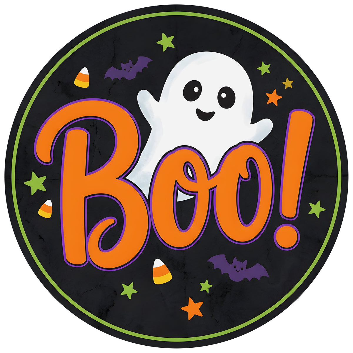 11.75" Round Waterproof Sign: Halloween Boo Smiling Ghost Item Number: CD1417NH-118