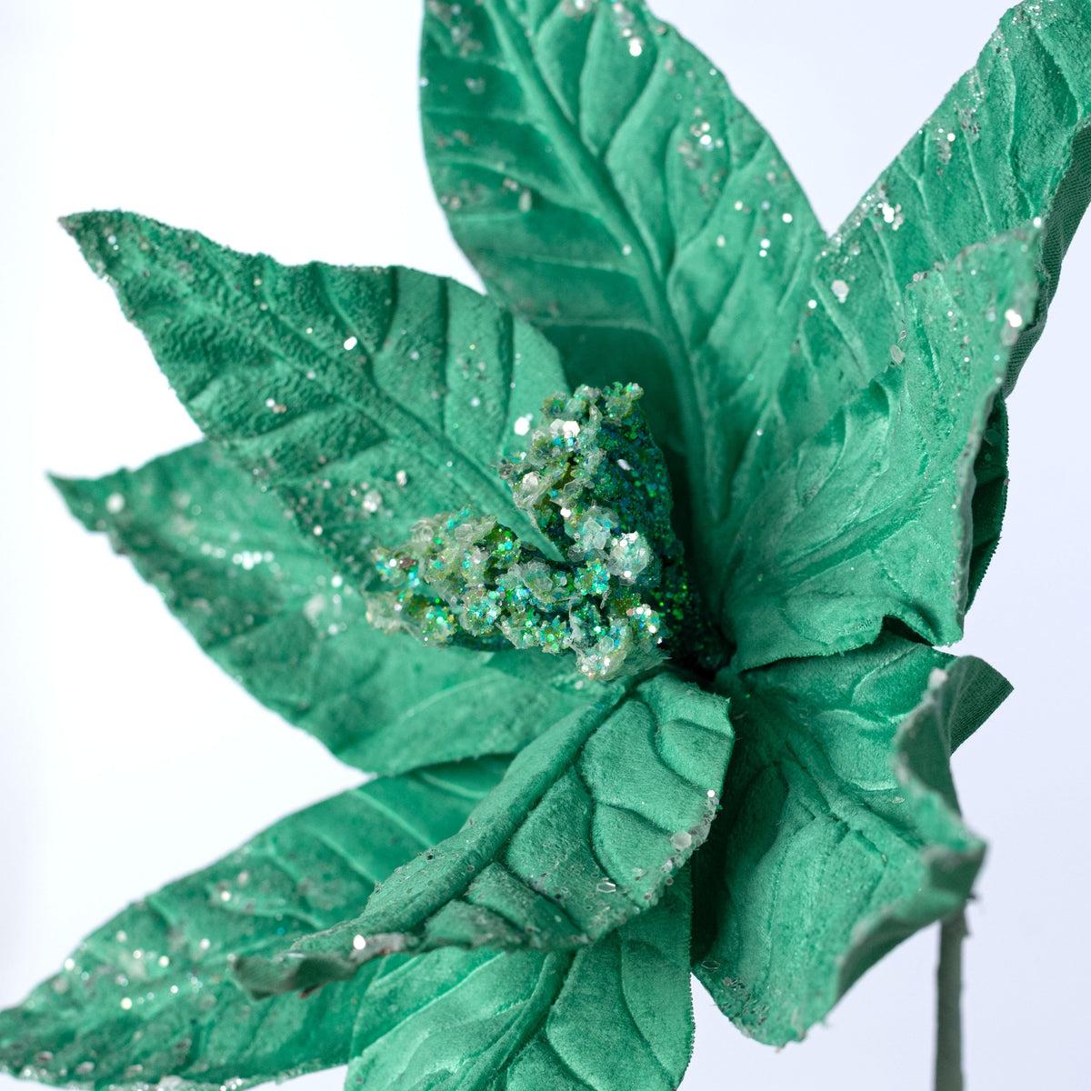 12" x 25" Velvet Poinsettia Stem: Mint Green detail photo 4