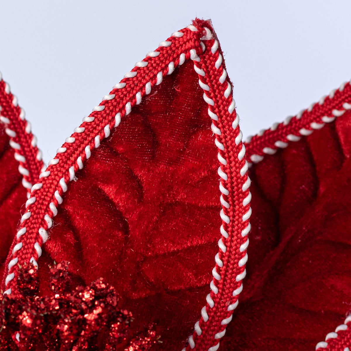 12" x 25" Velvet & Trim Poinsettia Stem: Red & White Lifestyle Photo