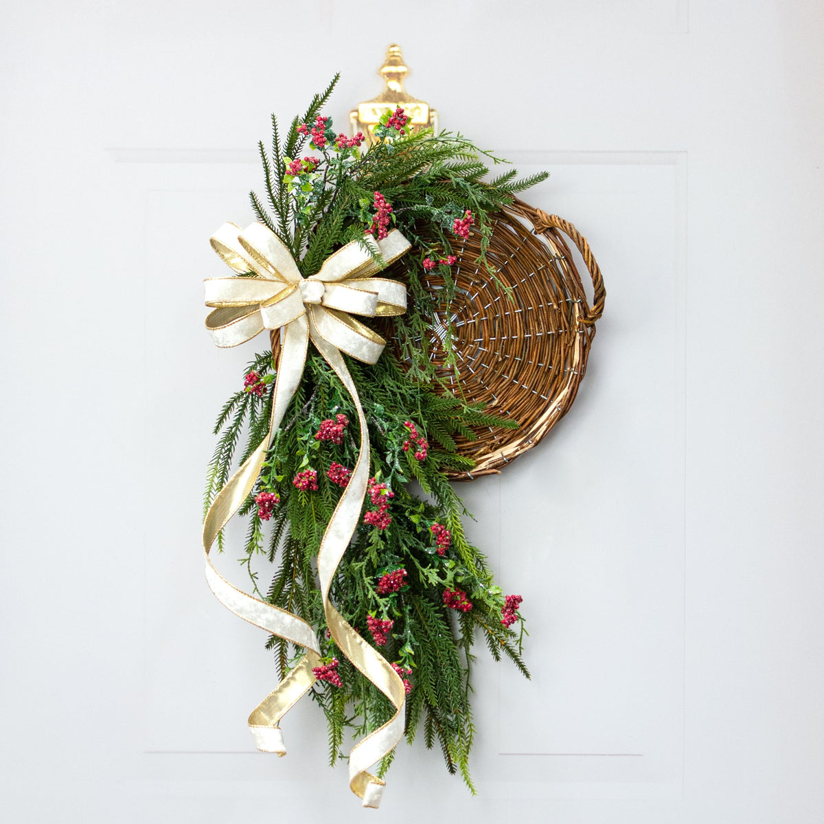 12" Flat Willow Basket with Twisted Handles: Brown Lifestyle Photo