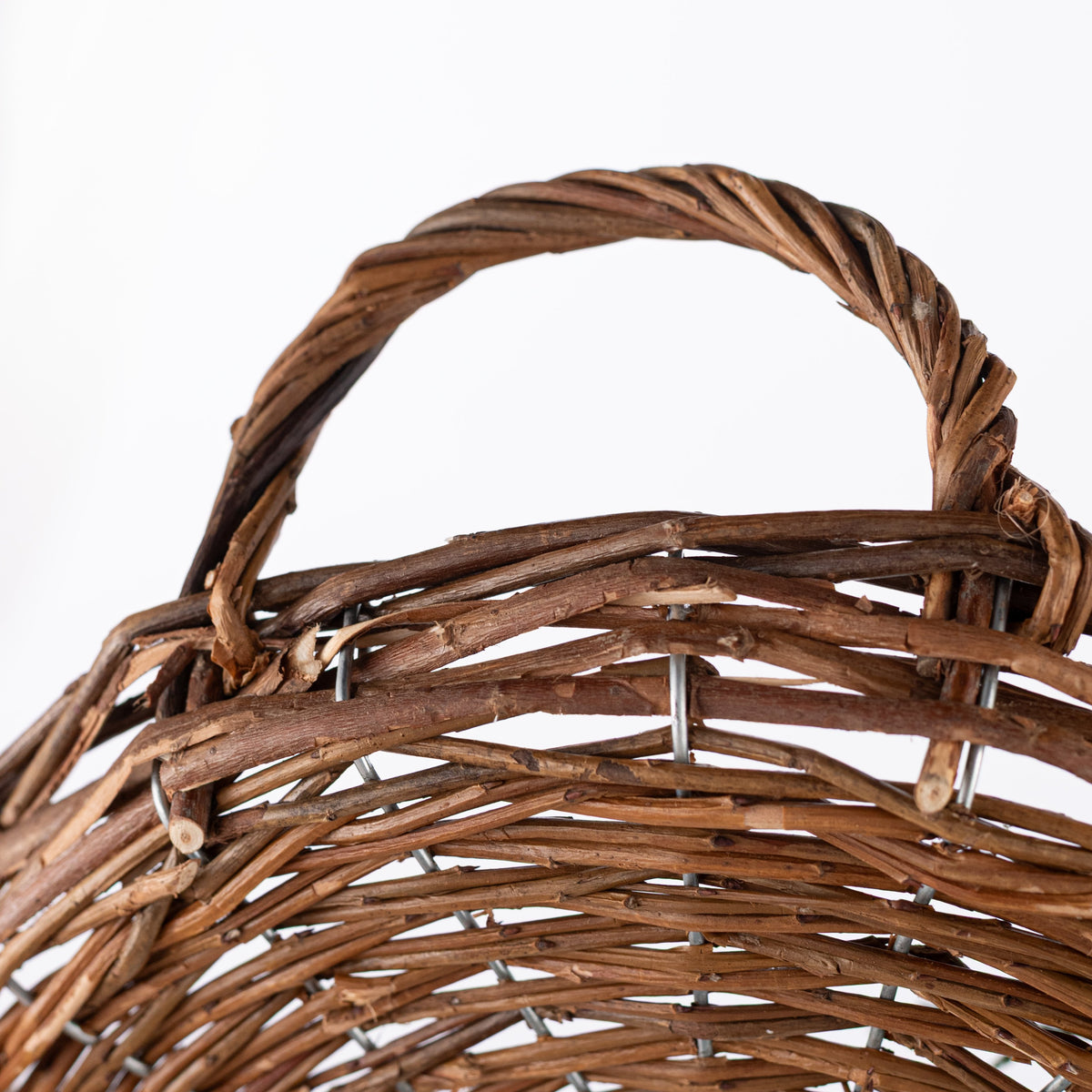 12" Flat Willow Basket with Twisted Handles: Brown detail photo 3