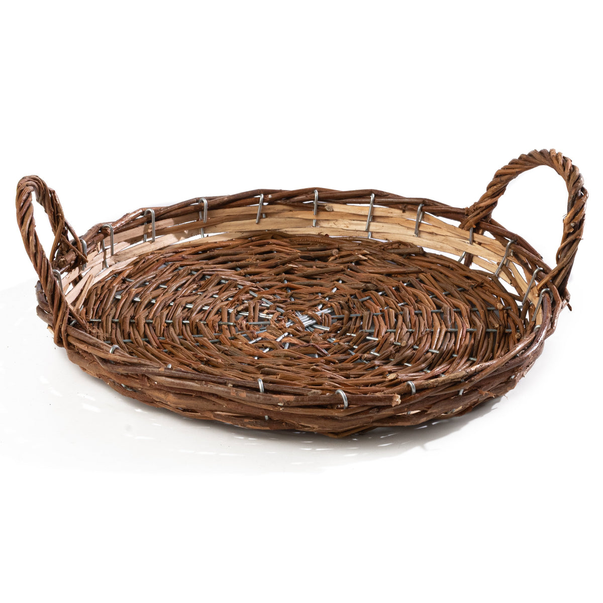 12" Flat Willow Basket with Twisted Handles: Brown Item Number: 570365