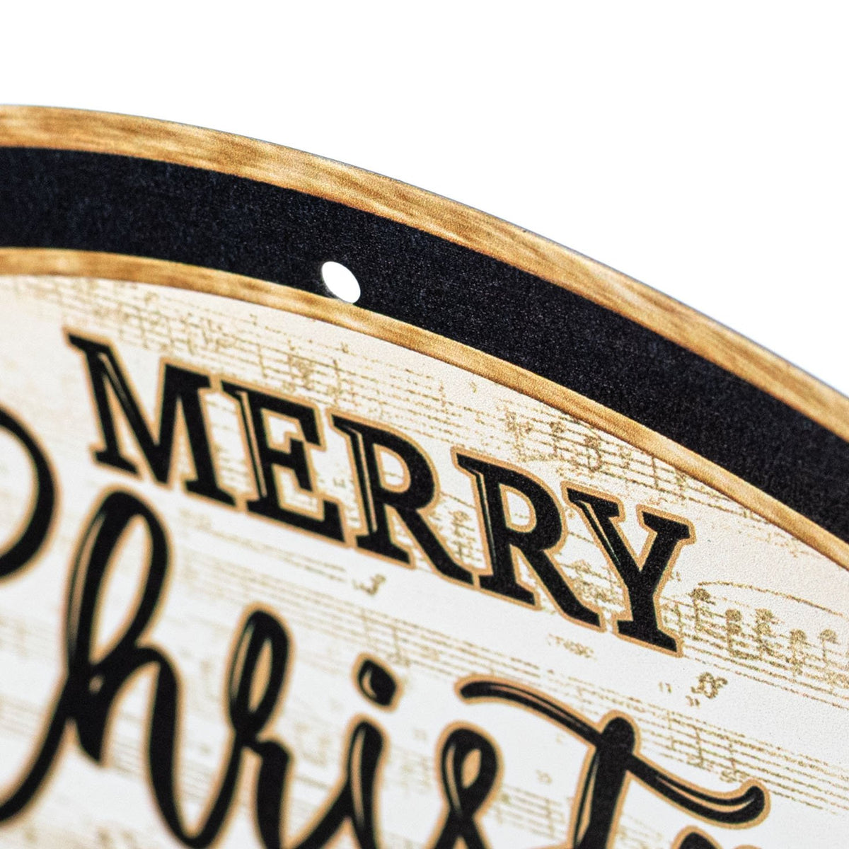 12" Round Metal Sign: Merry Christmas Brown Harlequin Nutcrackers detail photo 3