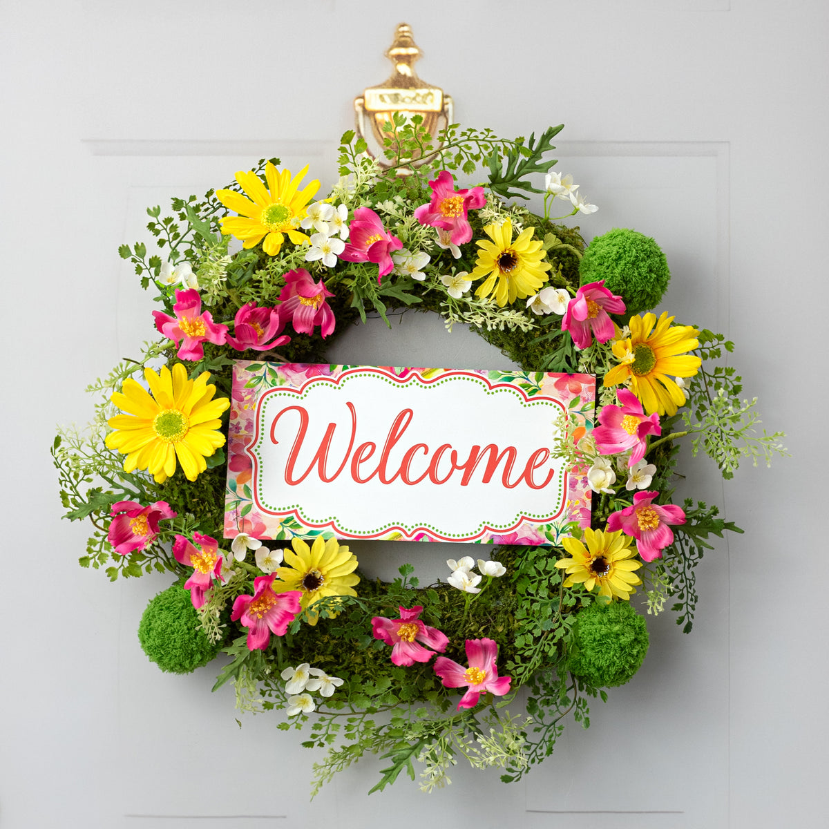 12" Wooden Sign: Welcome Coral Pink Floral Lifestyle Photo