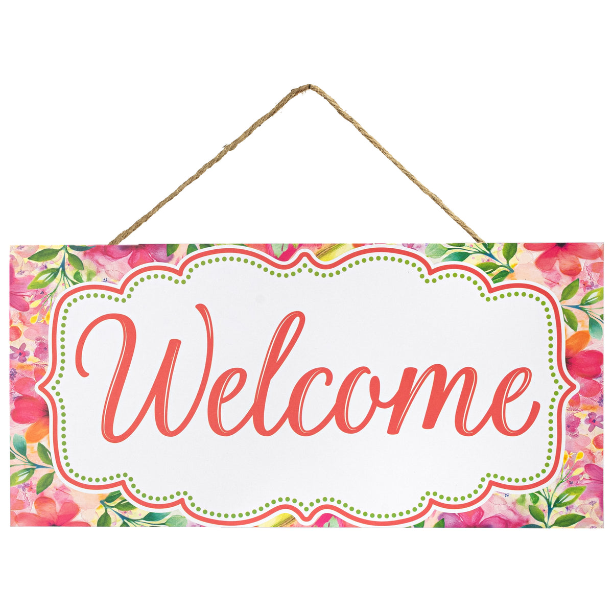 12" Wooden Sign: Welcome Coral Pink Floral Item Number: AP744122