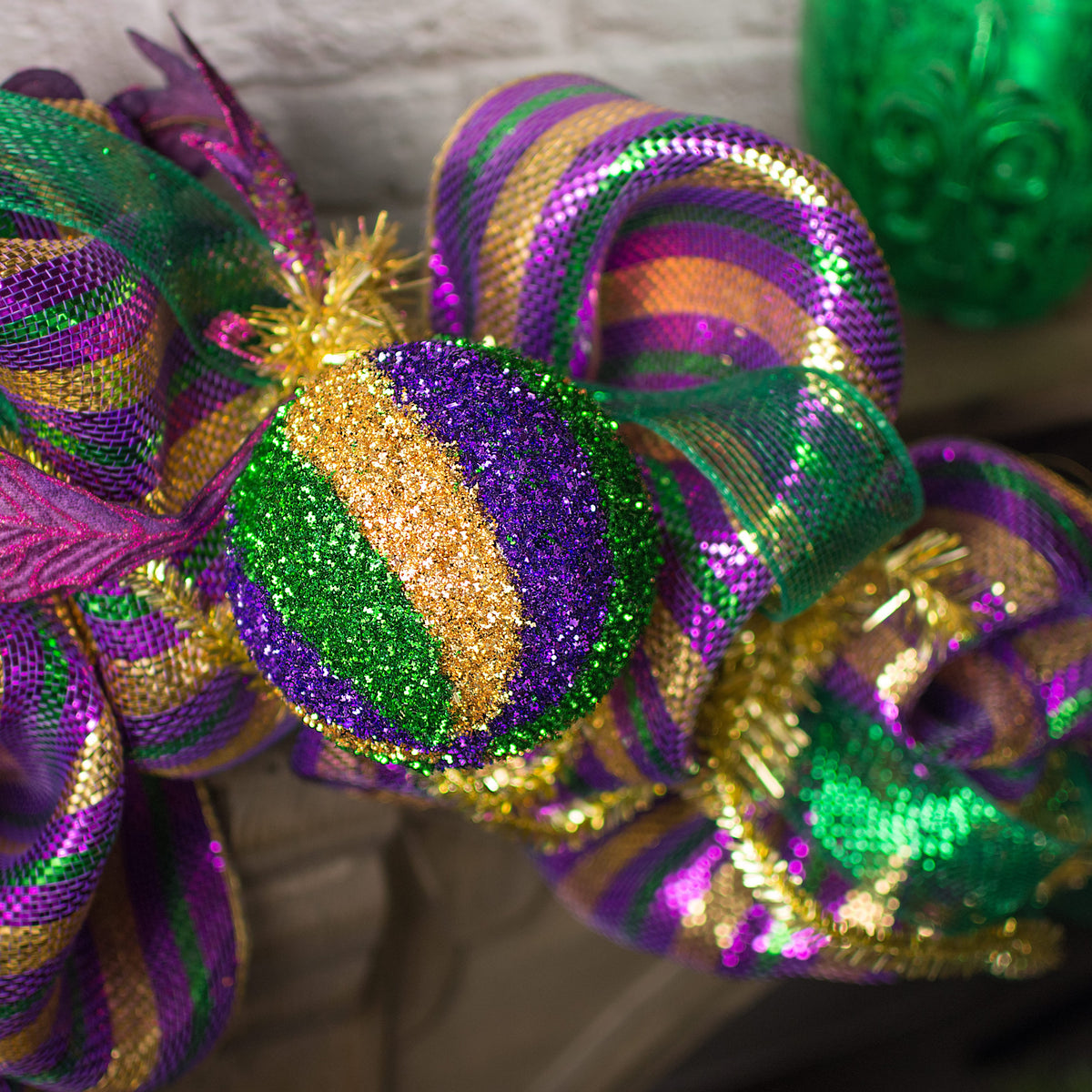 120MM Tinsel Swirl Ball Ornament: Mardi Gras Lifestyle Photo
